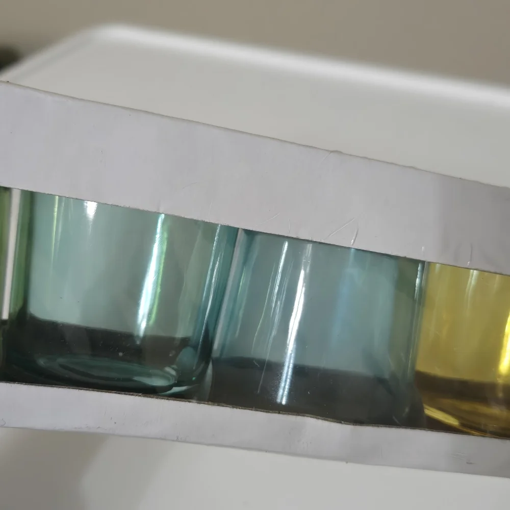 IKEA Art Glass Tea Light Votive Candle Holders set of 5 Multi Colors Rainbow NEW